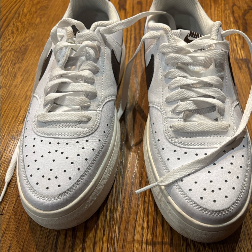 Nike Court Vision Alta White and Brown Athletic Shoes